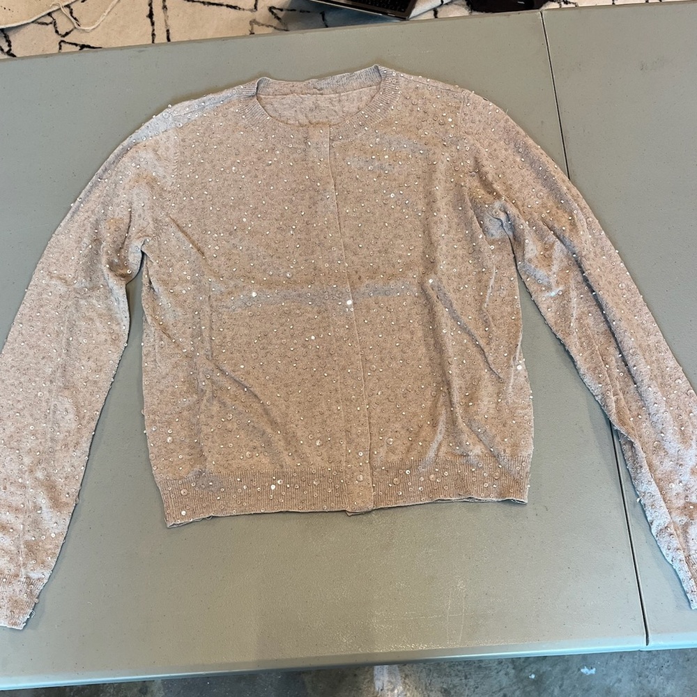 Women's Beige Sequin Cardigan